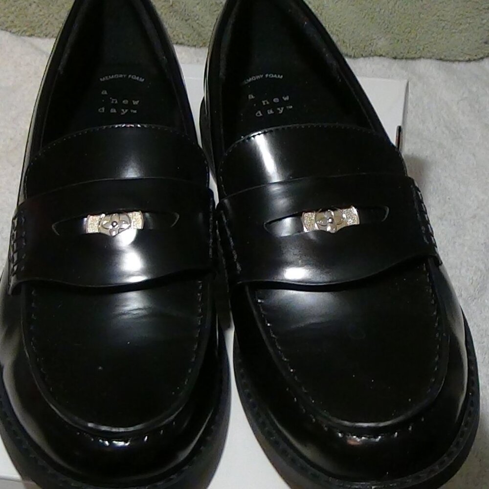 Women’s Phyllis Penny Loafers with Memory Foam Insole Black – A New Day